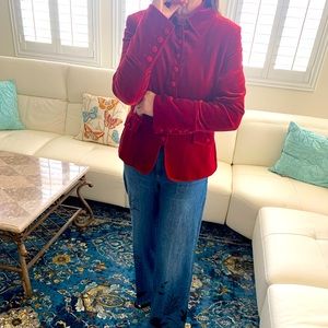 Charter Club rayon/silk velvet peplum jacket with pockets in red 10